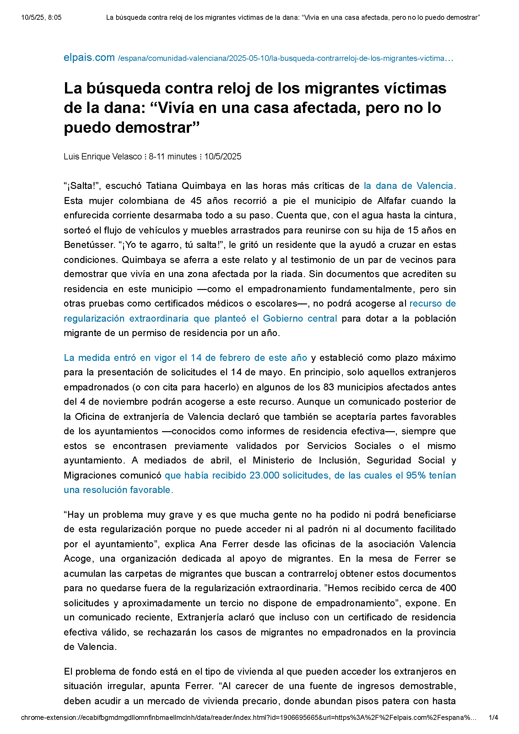 Reportaje El País Migrantes afectados por la dana Página 1