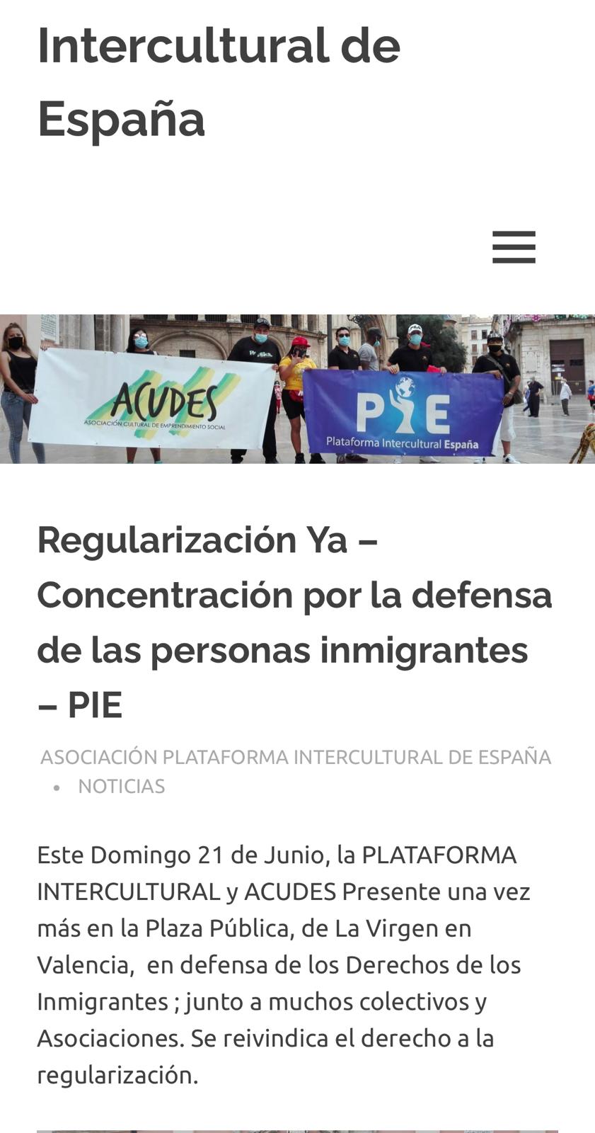 Otra vez en la Plaza de la Virgen la Plataforma y Acude unidas por la regularización Otra vez en la Plaza de la Virgen la Plataforma y Acude unidas por la regularización